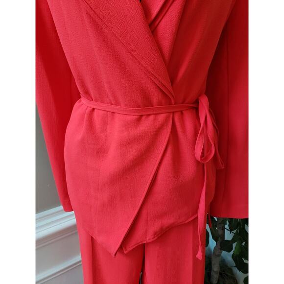7th Avenue 2 Piece Suit Womens L/14 Red Pockets Slim Fit Notch Lapel Tie Waist - Picture 13 of 16